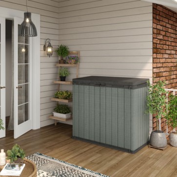 Armadio Keter da terrazzo e balcone in Evotech verde. Box porta attrezzi ideale per riporre attrezzatura e per qualsiasi esigenza in giardino.
