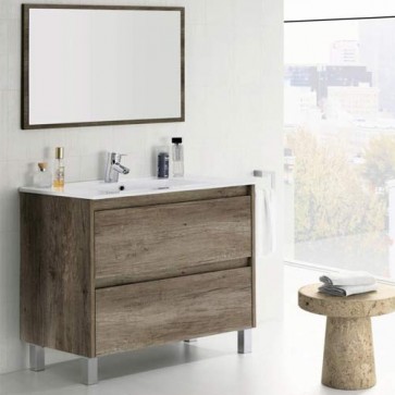 Mobile bagno moderno Dakota con due cassettoni in rovere. Mobili bagno Fores in legno completo di specchio, dimensioni 80X45X80h cm.