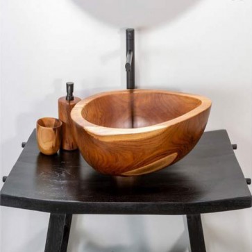 Lavandini da appoggio in radice di teak, lavandino bagno in legno ad alto spessore. 