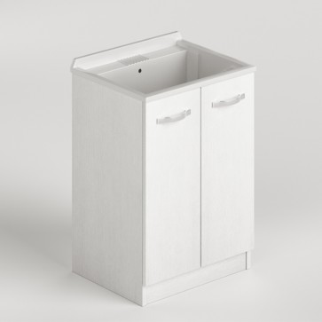 Mobile lavatoio in legno bianco frassinato. Lavatoi lavanderia con vasca in polipropilene e sifone, dimensioni H.86x61x50 cm