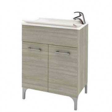 Kit mobile lavatoio in legno rovere grigio 60x50 cm. Lavatoio lavanderia con vasca e tavoletta lavaggio in polipropilene