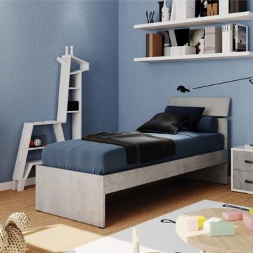 Letto in legno una piazza e mezza per la cameretta dei bambini, letti singolo di colore cemento per le camerette dei ragazzi.