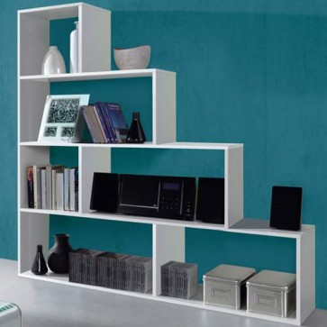 Libreria scaffale componibile bianca, librerie divisoria bifacciale con 6 vani in legno melaminico dimensioni 145x145x29 cm.