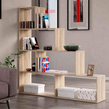 Libreria scaffale componibile rovere, librerie divisoria bifacciale con 6 vani in legno melaminico dimensioni 145x145x29 cm.