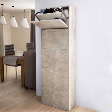 Armadio scarpiera con 5 ripiani a ribalta, alta 172 cm. Scarpiere salvaspazio in legno cinque ante colore cemento, ideali per scarpe e stivali.