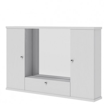 Mobile bagno bianco frassinato 2 ante, con specchio e luce. Pensile bagno con anta a ribalta. Dimensioni 93x14x61h cm.