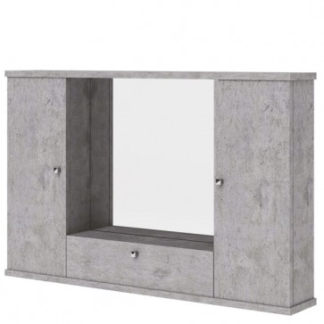 Mobile bagno cemento 2 ante, con specchio e luce. Pensile bagno con anta a ribalta. Dimensioni 93x14x61h cm.