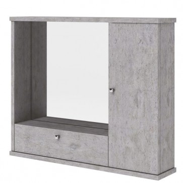 Mobile bagno cemento con specchio e luce, pensile bagno con anta ribalta. Dimensioni 73x14x61h cm.