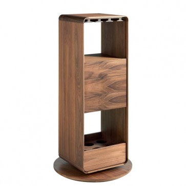 Mobile bar soggiorno in legno girevole a 360º, mobili salone porta bevande con 3 cassetti laterali.
