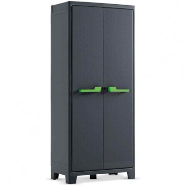 Armadio tuttopiani da esterno grigio con 4 ripiani regolabili. Armadietto multiuso da giardino con predisposizione per lucchetto, misure H182x80x44 