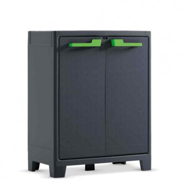 Armadio tuttopiani da esterno grigio con 2 ripiani regolabili. Armadietto multiuso da giardino con predisposizione per lucchetto, misure H100x80x44 