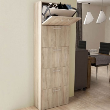 Armadio scarpiera con 5 ripiani a ribalta, alta 172 cm. Scarpiere salvaspazio in legno cinque ante colore olmo chiaro, ideali per scarpe e stivali.