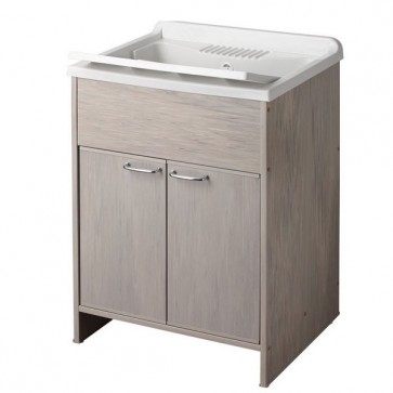 Kit mobile lavatoio rovere in PVC antiacido, misure 60x50x85H cm. Lavatoio lavanderia con vasca lavaggio in polipropilene, ideale anche per l'esterno.