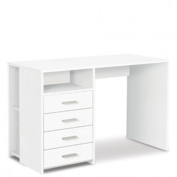 Scrivania ufficio bianca con cassettiera. Scrivanie in legno porta pc per camerette completa di tre cassetti, dimensioni 76x154x55 cm.