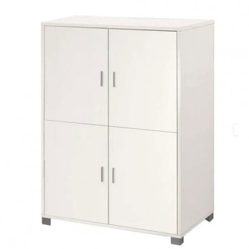 Mobile multiuso con 4 ripiani regolabili. Armadi ufficio bianchi con 4 ante, misure 162x107x41 cm.