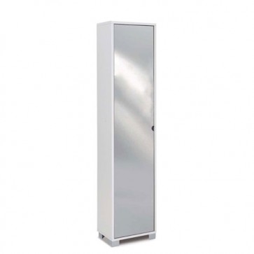 Mobile scarpiera multiuso con 4 ripiani regolabili. Scarpiere colonna bianco fiammato con 1 anta a specchio, ideale in bagno o in lavanderia come portascope. 