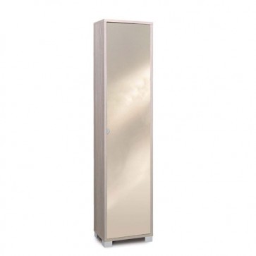 Mobile scarpiera multiuso con 4 ripiani regolabili, dimensioni 43x29x190 cm. Scarpiere colonna olmo chiaro con anta a specchio, ideale in bagno o in lavanderia.