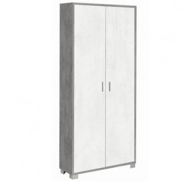 Mobile scarpiera multiuso cemento con 8 ripiani regolabili, dimensioni 83x29x190 cm. Armadio Scarpiere con due ante bianco fiammato, ideale in bagno o in lavanderia come portascope. 