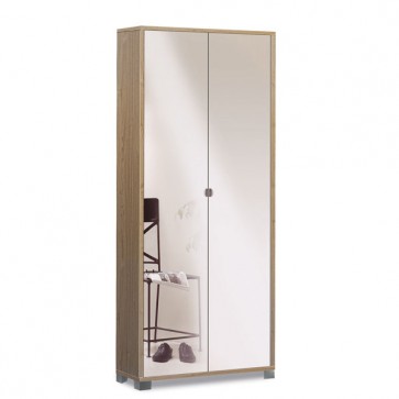 Mobile scarpiera multiuso noce con 8 ripiani, dimensioni 83x29x190 cm. Armadio Scarpiere a due ante a specchio, ideale in bagno o in lavanderia come portascope