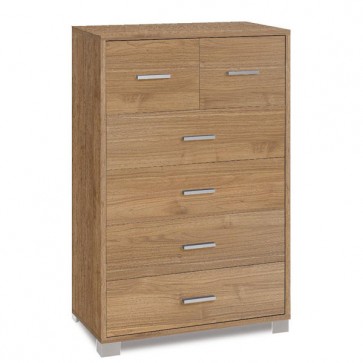 Cassettiera noce con 6 cassetti in legno nobilitato. Armadio settimino ideale per ufficio e camera da letto, dimensioni 70x41x112h cm.