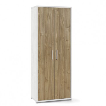 Armadio mobile multiuso con 4 ripiani. Armadi ufficio bianco con 2 ante noce, misure 182x71x41 cm.