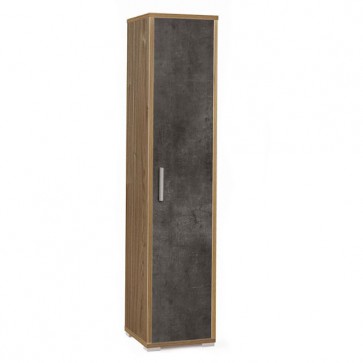 Mobile multiuso con 4 ripiani, dimensioni 41x39x182 cm. Scarpiere colonna noce con anta nera, ideale in bagno o in lavanderia come scarpiera. 