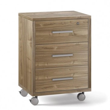 Cassettiera scrivania ufficio in legno 3 cassetti noce, con serratura e ruote. Cassettiere scrivanie per arredamento camerette con rotelle e chiave.