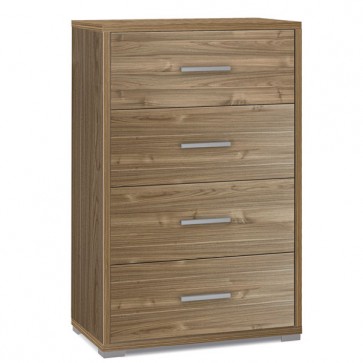 Cassettiera noce stelvio con 4 cassetti in legno. Cassettiere settimino ideale per ufficio e camera da letto, dimensioni 71x41x110h cm.