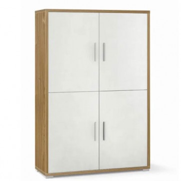 Mobile multiuso noce con 4 ripiani regolabili. Armadi ufficio con 4 ante bianche, misure 161x108x41 cm.
