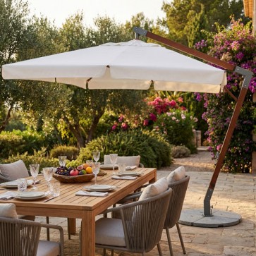 Ombrellone da giardino decentrato con struttura in legno e rotazione a 360°. Ombrelloni da terrazzo 3x4, ideali anche per il balcone e tavoli esterni.
