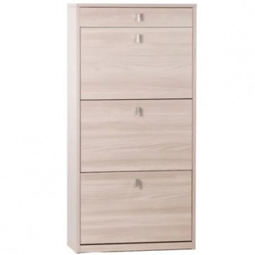 Armadio scarpiera slim con 3 ripiani a ribalta e un cassetto. Scarpiere armadietto salvaspazio tre ante in legno colore olmo