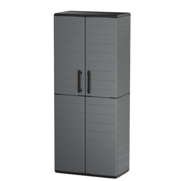 Armadio tuttopiani da esterno a due ante con ripiani regolabili. Armadietto multiuso da giardino in polipropilene, misure h163x68x37 cm.