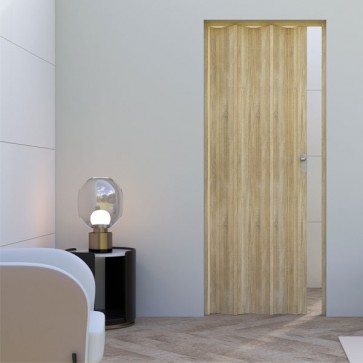 Porte interne a soffietto moderne, porta a scomparsa colore rovere cognac chiaro per gli interni della casa. Dimensioni 88,5x214 cm