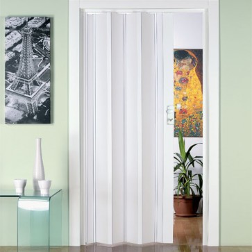 Porte interne a soffietto moderne, porta a soffietto colore bianco pastello per gli interni della casa. Dimensioni 88,5x214 cm