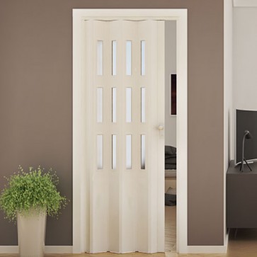 Porte interne a soffietto moderne, porta a soffietto bianca con vetro satinato per gli interni della casa. Dimensioni 88,5x214 cm