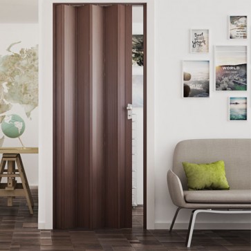 Porte interne a soffietto moderne, porta a soffietto colore noce mansonia per gli interni della casa. Dimensioni 88,5x214 cm