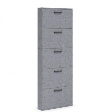 Armadio scarpiera slim con 5 ripiani a ribalta, alta 180 cm. Scarpiere salvaspazio in legno cinque ante colore cemento, ideali per scarpe e stivali.
