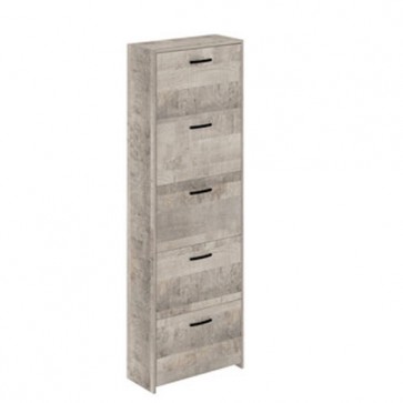 Armadio scarpiera con 5 ripiani a ribalta, alta 165 cm. Scarpiere salvaspazio in legno cinque ante colore rovere, ideali per scarpe e stivali.