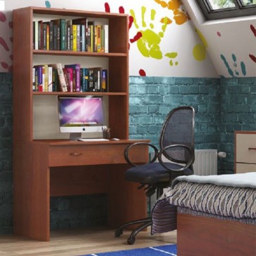Scrivania ufficio porta computer con libreria e cassetto. Scrivanie pc e librerie In legno noce antico, ideale per arredare la camerette dei ragazzi.