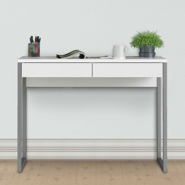 Consolle scrivania bianca laccata dimensioni 102x40x77h cm, scrivanie ufficio con due cassetti, struttura in metallo e top in MDF.