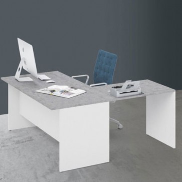 Scrivania ufficio angolare cemento con allungo 80 cm. Scrivanie porta pc in legno bianco frassinato per le camerette dei ragazzi, dimensioni 74x160x160 cm.