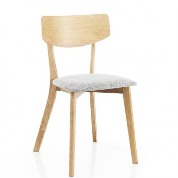 Sedia cucina in legno massello finitura rovere. Sedie imbottita soggiorno rivestita in tessuto grigio