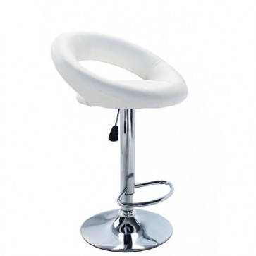 Sgabello cucina bar in ecoepelle bianco con struttura in acciaio cromato, sgabelli bianchi girevoli ufficio con schienale e poggiapiedi.