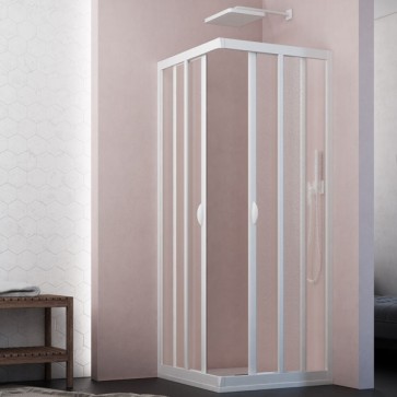 Box doccia angolare con profili in PVC e vetro acrilico da 2,2 mm. Cabina docce bagno Skipper Vela con estensione regolabile, dimensioni 70x70x185H cm.