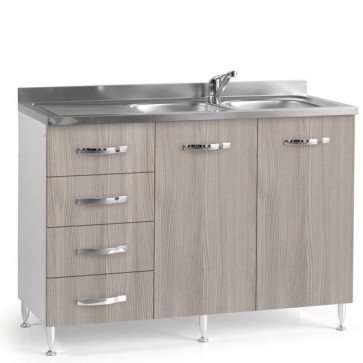 Sottolavello cucina montato 120 cm con ante e quattro cassetti olmo. Mobili sottolavelli per cucine componibili con lavello incluso. 