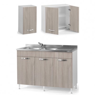 Mobile cucina componibile olmo con sottolavello a 3 ante 120 cm, pensile e scolapiatti. Mobili sottolavelli per cucine componibili, completi di lavello acciaio inox e miscelatore. 