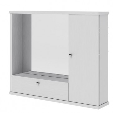 Mobile bagno bianco frassinato con specchio e luce, pensile bagno con anta ribalta. Dimensioni 73x14x61h cm.
