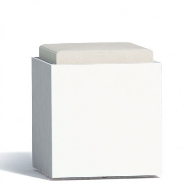 Pouf contenitori per esterno con cuscino in ecopelle grigio. Sgabello design Monacis in polietilene bianco con vano contenitore, ideale per il tuo giardino di casa.