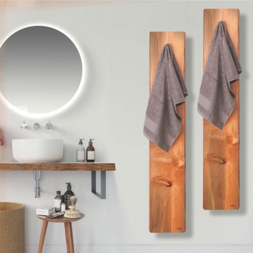 Termoarredo elettrico in legno dal design italiano, termoarredi elettrici bagno in ceramica con pannello di legno di cedro.