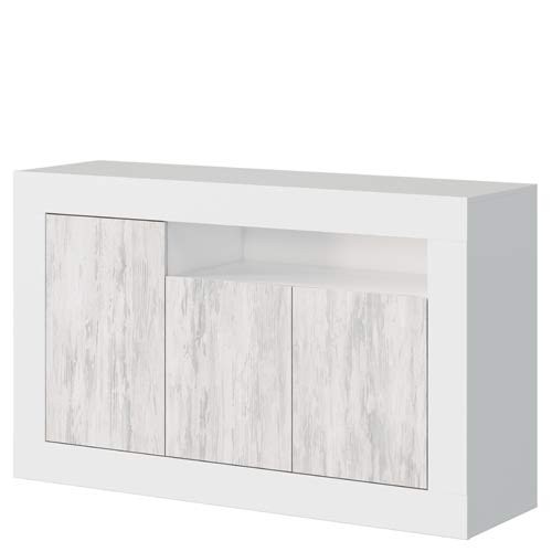 Credenza buffet bianca larga 144 cm. Mobile multiuso moderno con 3 ante